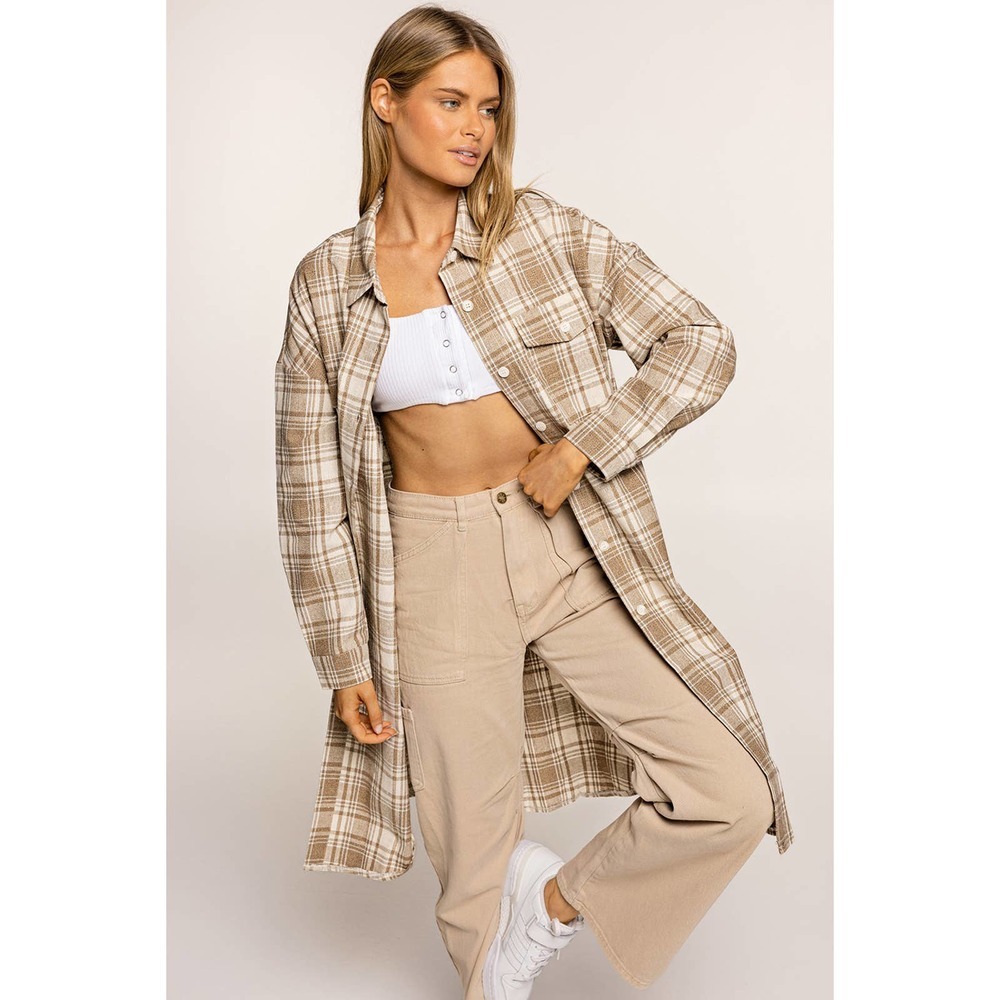 Long Plaid Button Down Shacket - Picture 4 of 7
